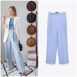 Zara Sky Blue Wide Leg Trousers Pleated XS